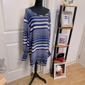 ASHLEY STEWART BUBBLE SLEEVES STRIPED TOP SIZE 30/32 TOP WITH ELASTIC CUFFS NWOT